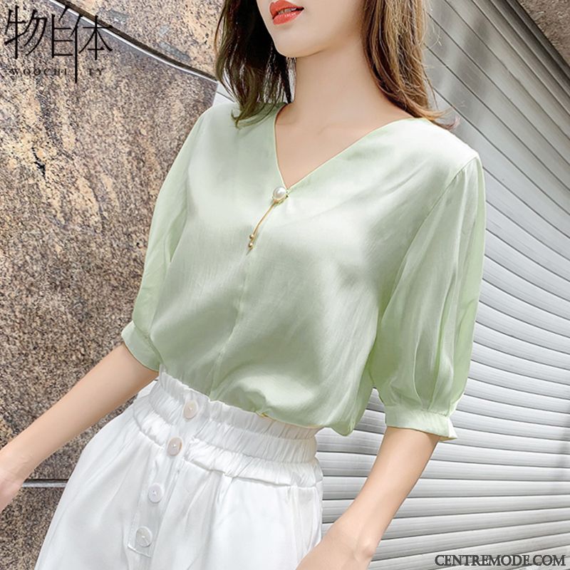 Chemisiers Femme Courte Ultra Été Mousseline De Soie Tendance Bétail Vert