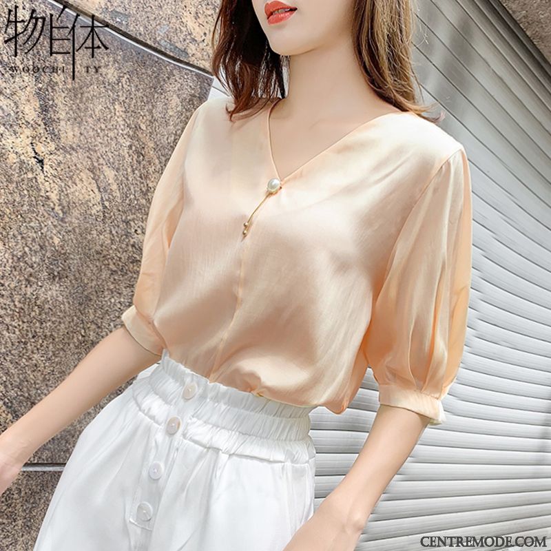 Chemisiers Femme Courte Ultra Été Mousseline De Soie Tendance Bétail Vert