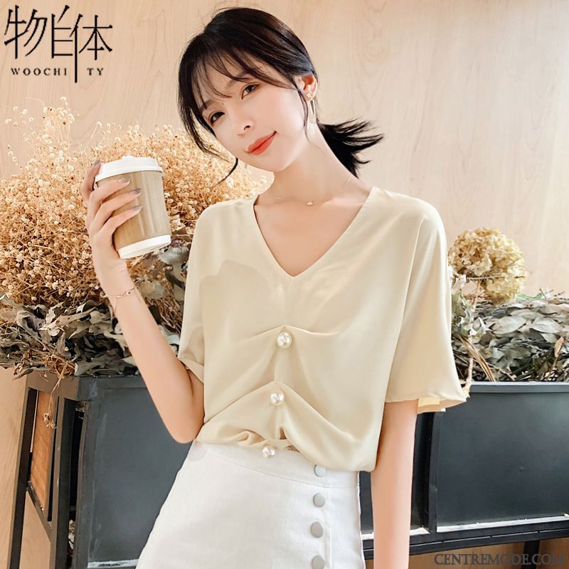 Chemisiers Femme Courte Ultra Été Mousseline De Soie Tendance Bétail Vert