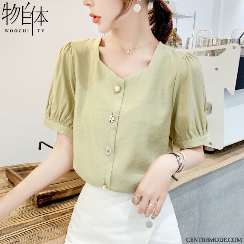 Chemisiers Femme Courte Ultra Été Mousseline De Soie Tendance Bétail Vert