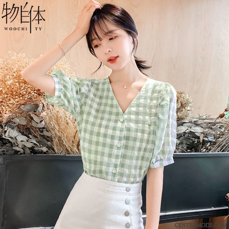 Chemisiers Femme Courte Ultra Été Mousseline De Soie Tendance Bétail Vert