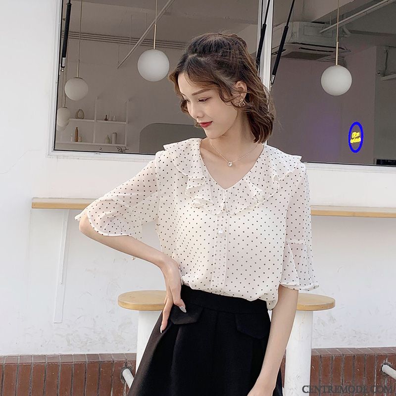 Chemisiers Femme Courte Ultra Été Mousseline De Soie Une Veste Point D'onde Rose