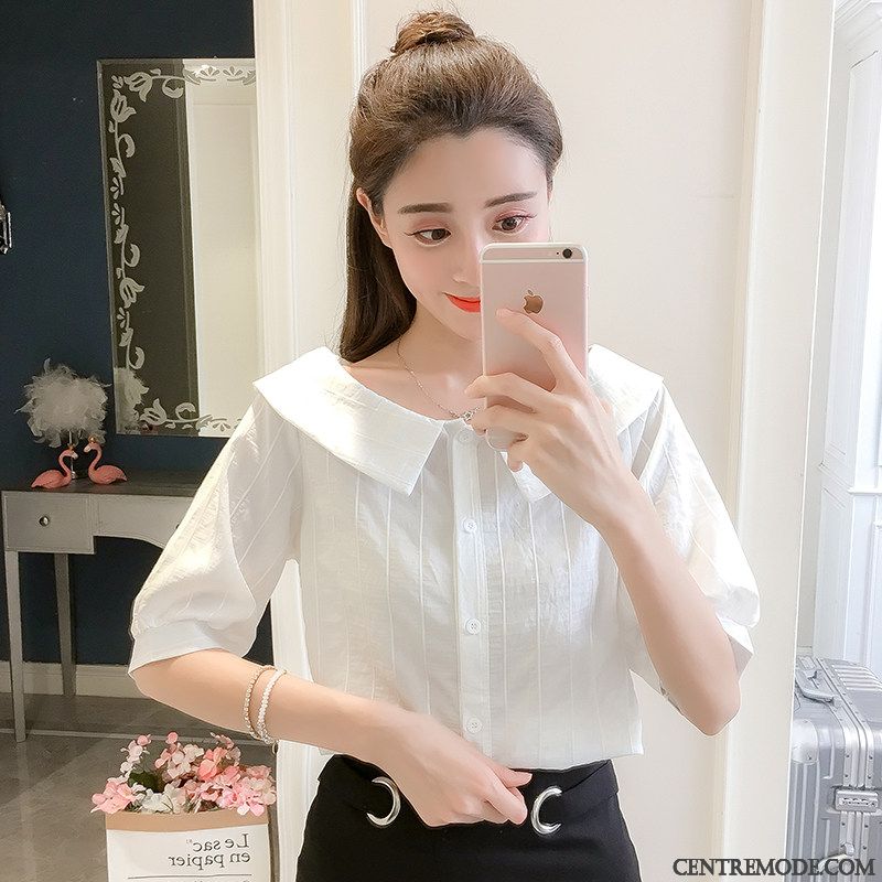 Chemisiers Femme Courte Épissure Chemise Tendance Doux Bouton À Une Rangée Rose
