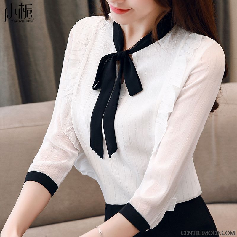 Chemisiers Femme Mode Mousseline De Soie Chemise Tempérament Manche L'automne Rouge Rose