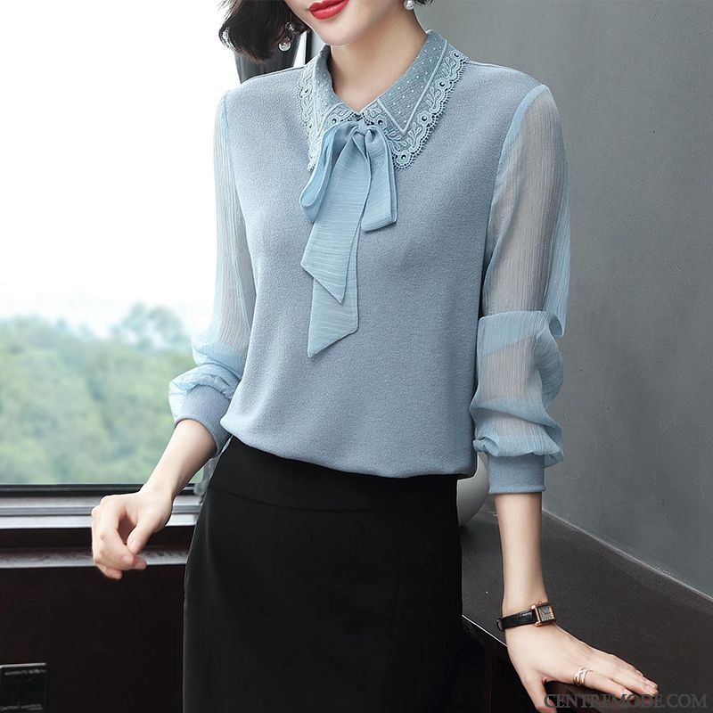 Chemisiers Femme Mousseline De Soie Chemise Tendance Longues L'automne Printemps Noir