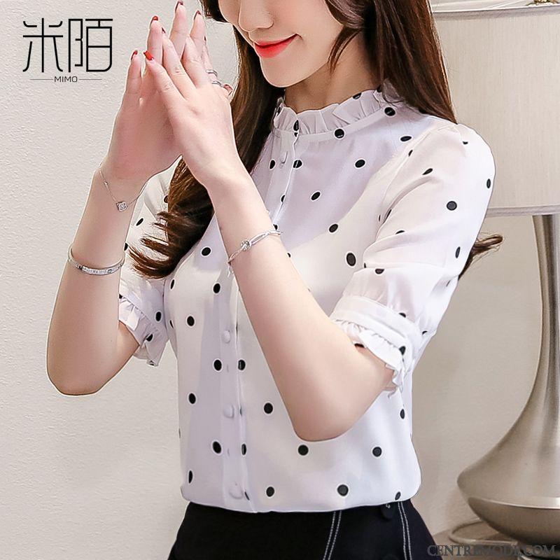 Chemisiers Femme Mousseline De Soie Courte Dame Tempérament Été Tendance Noir