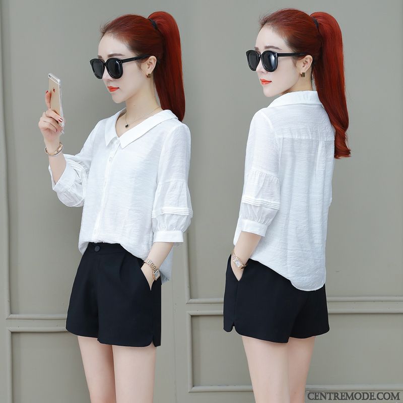 Chemisiers Femme Mousseline De Soie Manche Une Veste Chemise Tempérament Baggy Rouge
