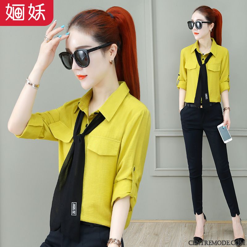 Chemisiers Femme Printemps Chemise Slim Tempérament Désign Une Veste Jaune