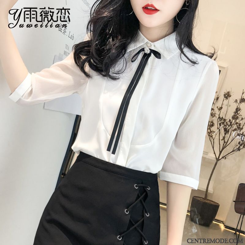 Chemisiers Femme Tendance Tempérament Mousseline De Soie Courte Chemise Dame Gris
