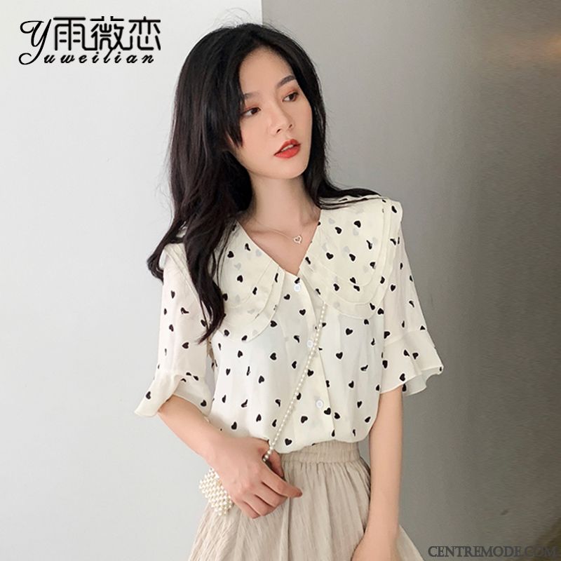 Chemisiers Femme Tendance Tempérament Mousseline De Soie Courte Chemise Dame Gris