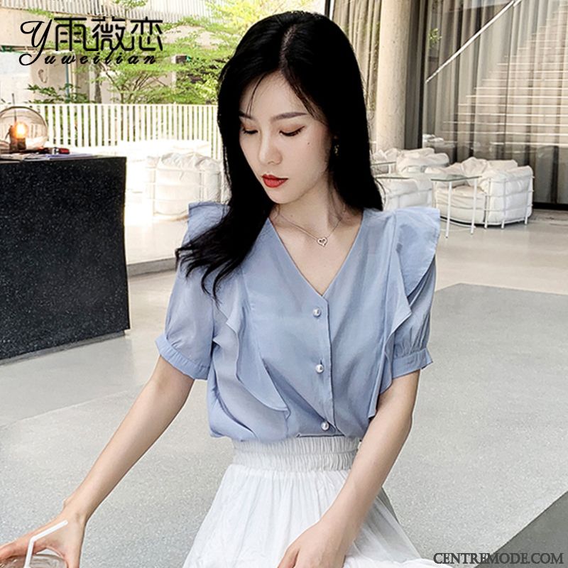 Chemisiers Femme Tendance Tempérament Mousseline De Soie Courte Chemise Dame Gris