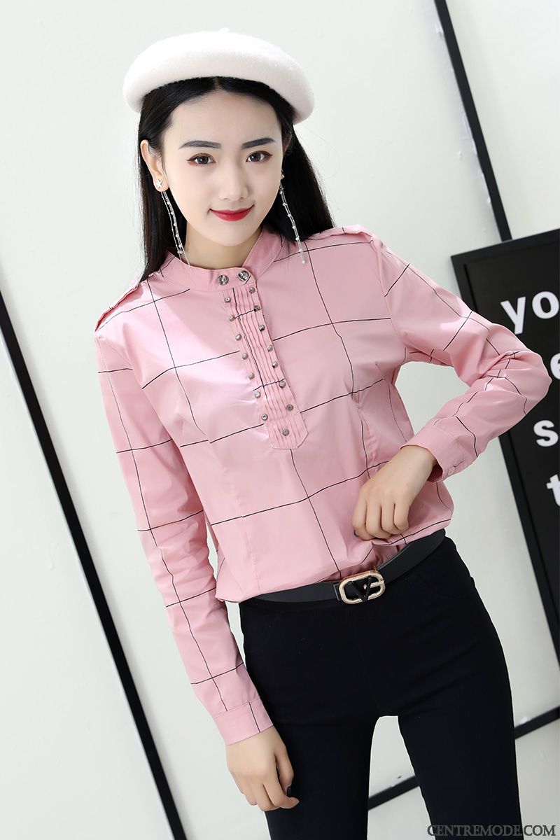 Chemisiers Femme Une Veste Carreaux Mode Chemise En Bas Mince Tendance Rouge Rose