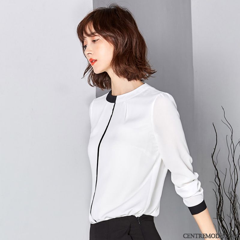 Chemisiers Femme Une Veste Chemise En Bas Mode Col Mandarin Printemps Blanc