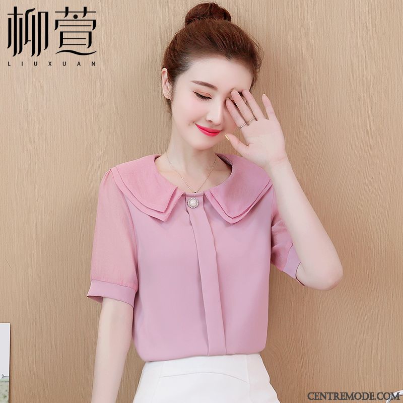 Chemisiers Femme Une Veste Mousseline De Soie Courte Tendance Été Mode Rose