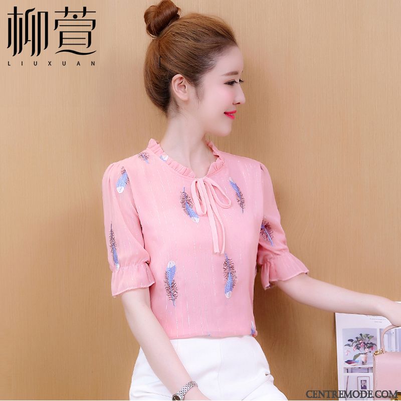 Chemisiers Femme Une Veste Mousseline De Soie Courte Tendance Été Mode Rose