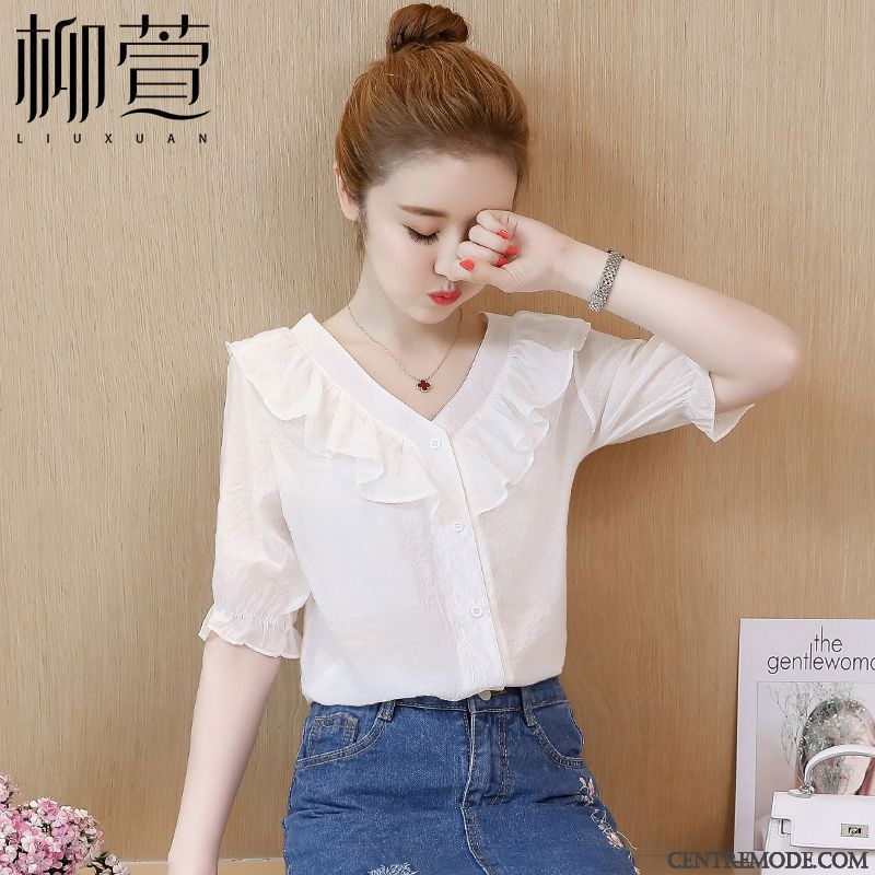 Chemisiers Femme Une Veste Mousseline De Soie Courte Tendance Été Mode Rose