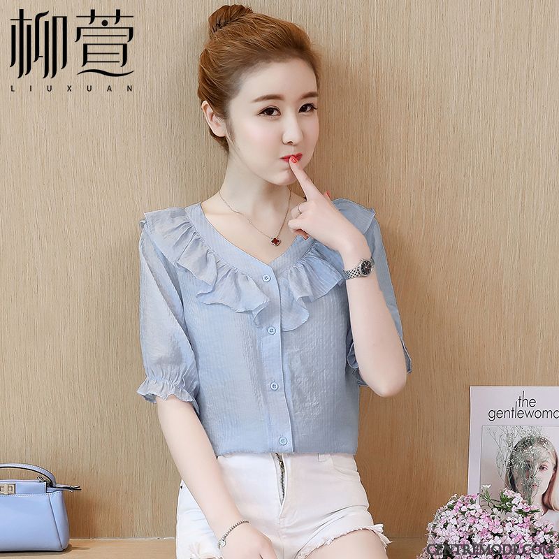 Chemisiers Femme Une Veste Mousseline De Soie Courte Tendance Été Mode Rose