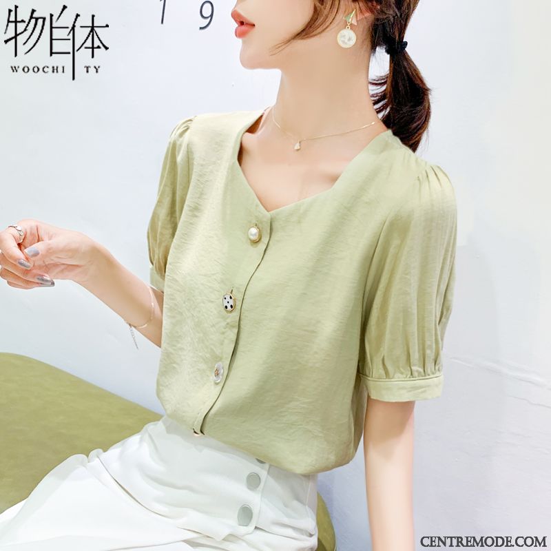 Chemisiers Femme Été Doux Mousseline De Soie Tendance Courte Mode Bleu