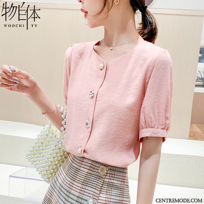 Chemisiers Femme Été Doux Mousseline De Soie Tendance Courte Mode Bleu
