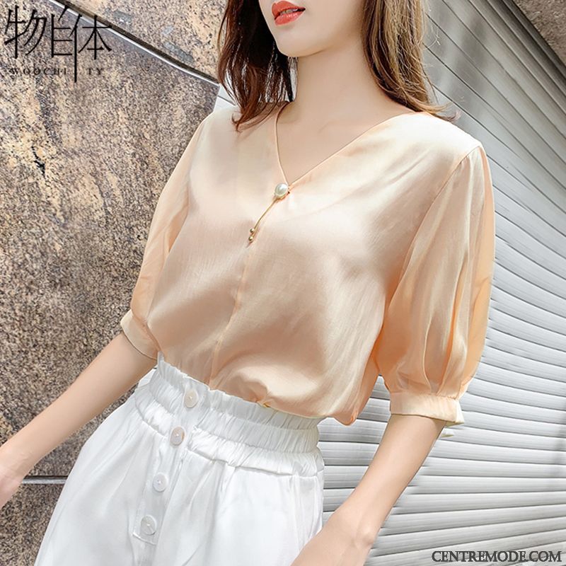 Chemisiers Femme Été Doux Mousseline De Soie Tendance Courte Mode Bleu
