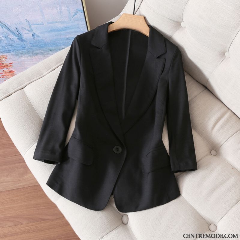 Costumes Blazer Femme Courte Soie Printemps Manche Slim Légère Noir