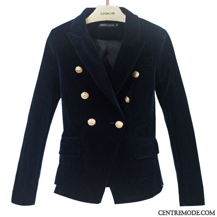 Costumes Blazer Femme Double Breasted Manteau Décontractée L'automne Printemps Velours Bordeaux Noir