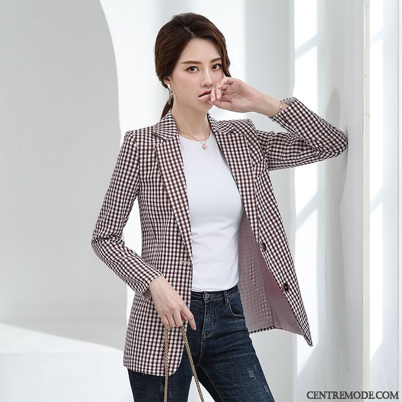 Costumes Blazer Femme L'automne Slim Carreaux Printemps Une Veste Veste De Costume Rouge Rose