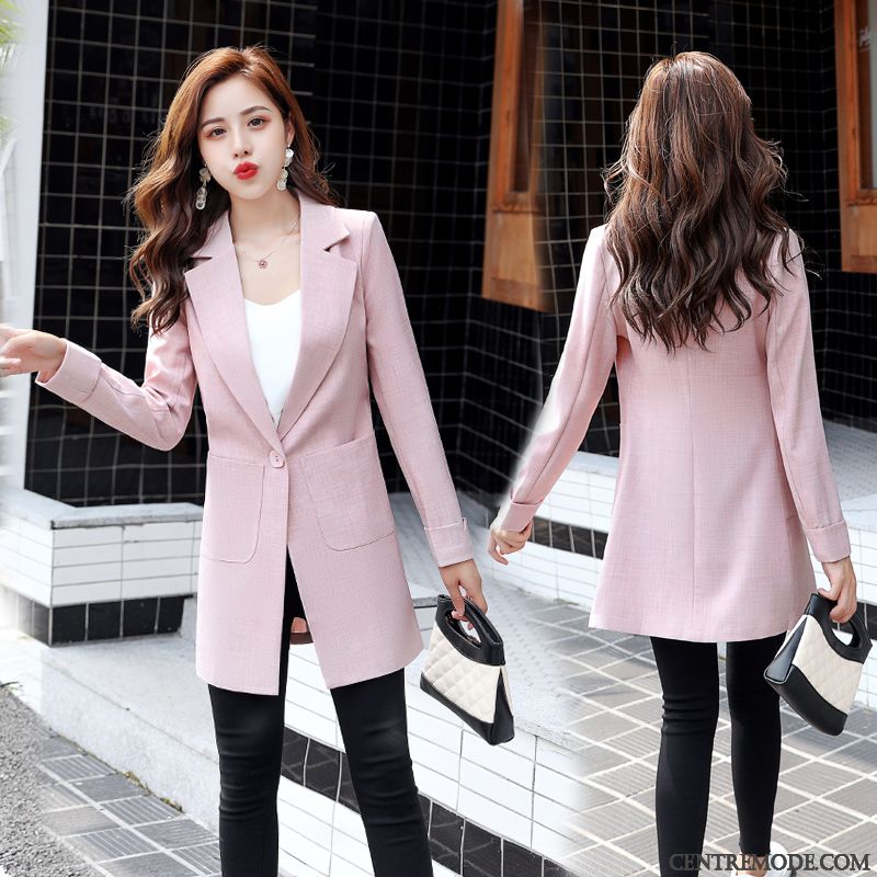 Costumes Blazer Femme Longue Printemps Manteau Dame Décontractée Tendance Rose