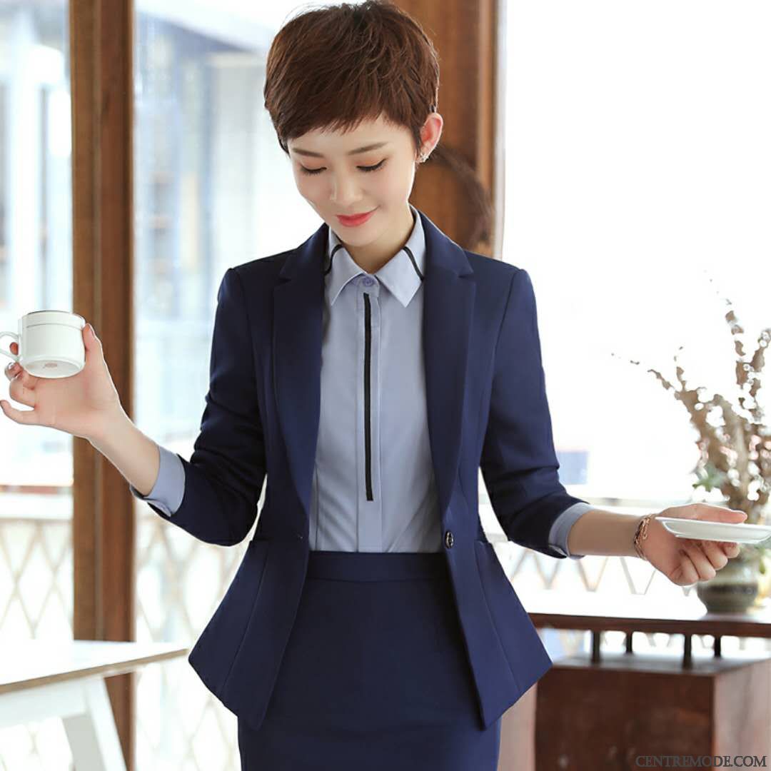 Costumes Blazer Femme Longues Petit Style L'automne Printemps Petit Costume Court Bleu