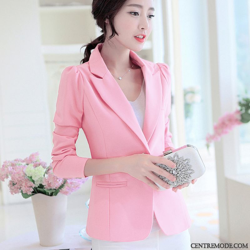 Costumes Blazer Femme Longues Slim Décontractée Veste De Costume Dame Printemps Rose Clair