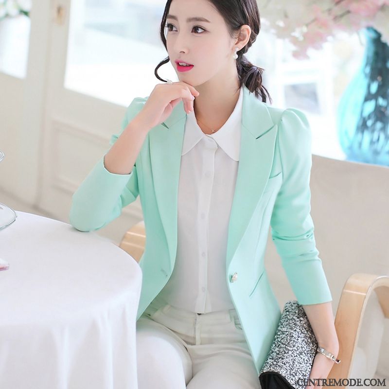 Costumes Blazer Femme Longues Slim Décontractée Veste De Costume Dame Printemps Rose Clair