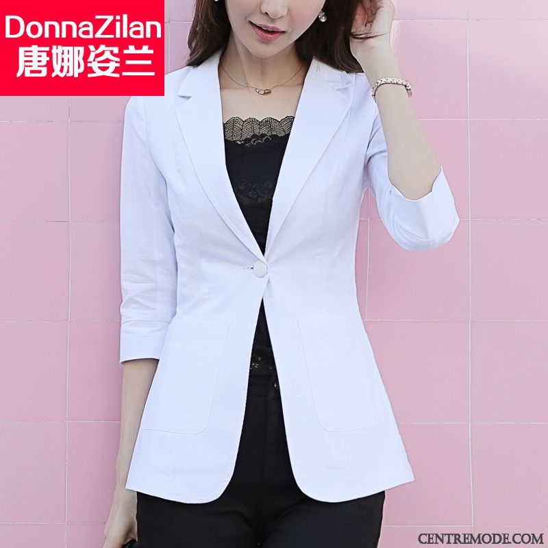 Costumes Blazer Femme Manche Été Nervurées Mode Veste De Costume Printemps Blanc Gris