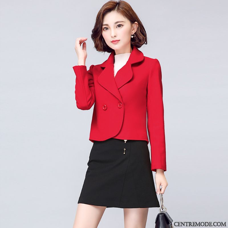 Costumes Blazer Femme Manteau En Laine Hiver Court Mince L'automne Mode Rose