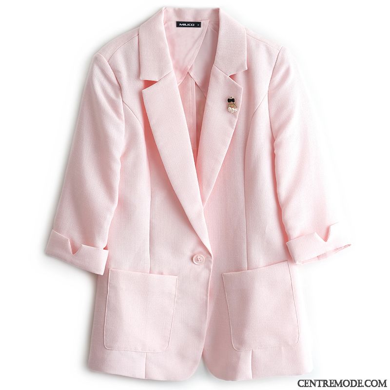 Costumes Blazer Femme Manteau L'automne Nervurées Manche Une Boucle Élégant Rose