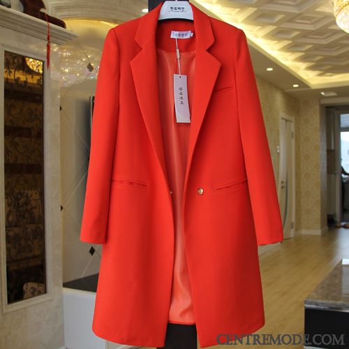 Costumes Blazer Femme Mince Grande Taille Printemps Manteau Longues Rouge