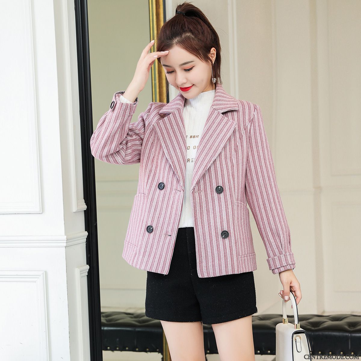 Costumes Blazer Femme Mince Manteau Slim Hiver Courte Manteau En Laine Rose