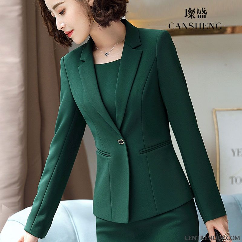 Costumes Blazer Femme Mode Veste De Costume Maman Printemps Nervurées Tempérament Vert