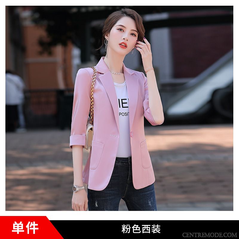 Costumes Blazer Femme Nervurées Slim Printemps Dame Veste De Costume Manche Rose