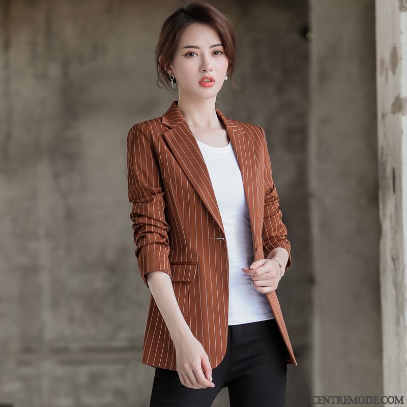Costumes Blazer Femme Printemps Rayé Décontractée Britanique Veste De Costume L'automne Bleu Marin Rouge