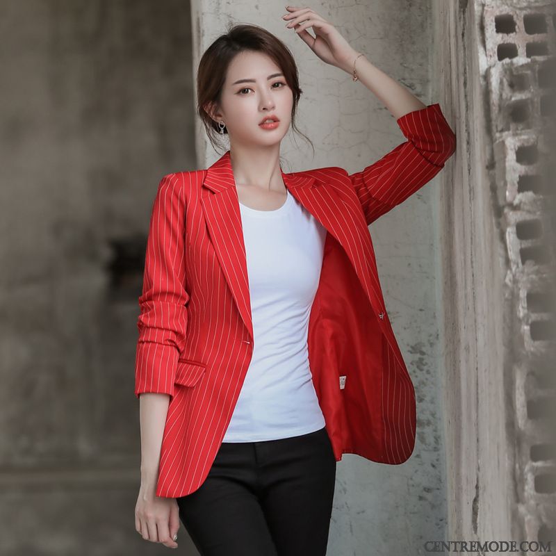 Costumes Blazer Femme Rayé Veste De Costume Une Veste Britanique Slim Rouge Rose