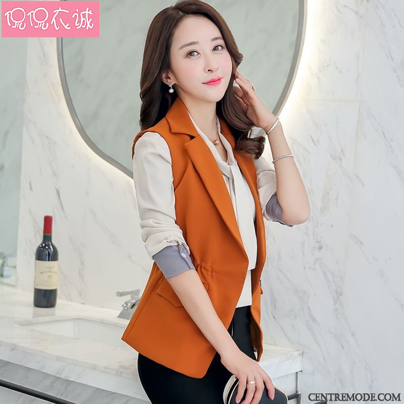 Costumes Blazer Femme Slim Court Nervurées Gilet Printemps Manteau Rose