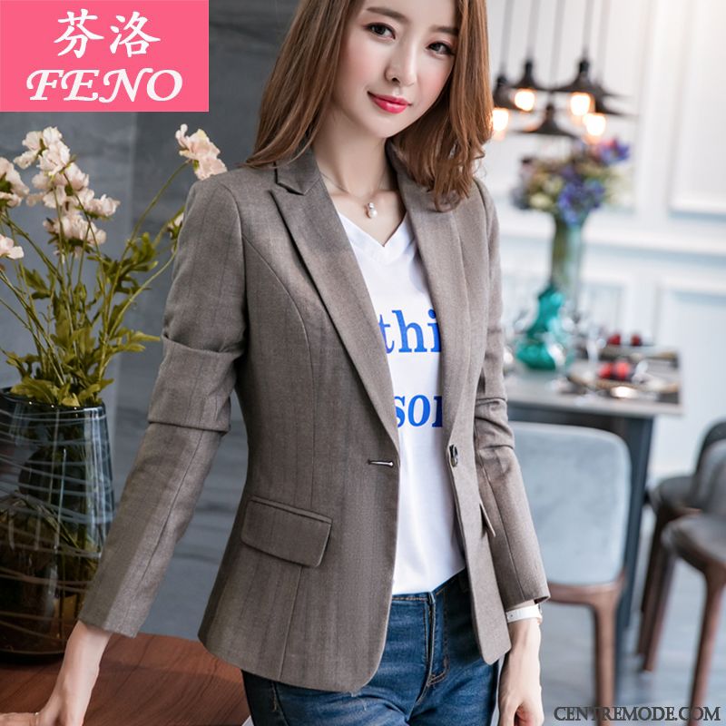 Costumes Blazer Femme Slim Tempérament Décontractée Longues Veste De Costume Printemps Gris