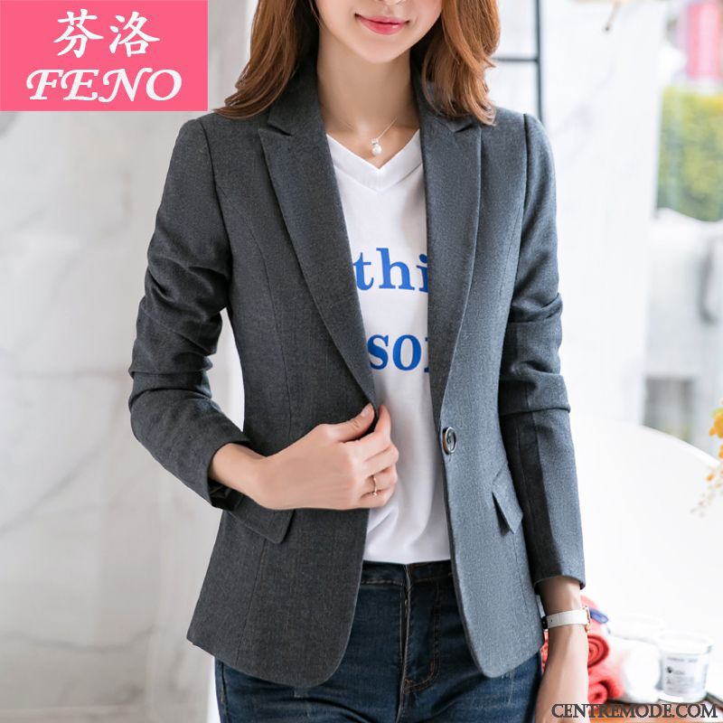 Costumes Blazer Femme Slim Tempérament Décontractée Longues Veste De Costume Printemps Gris