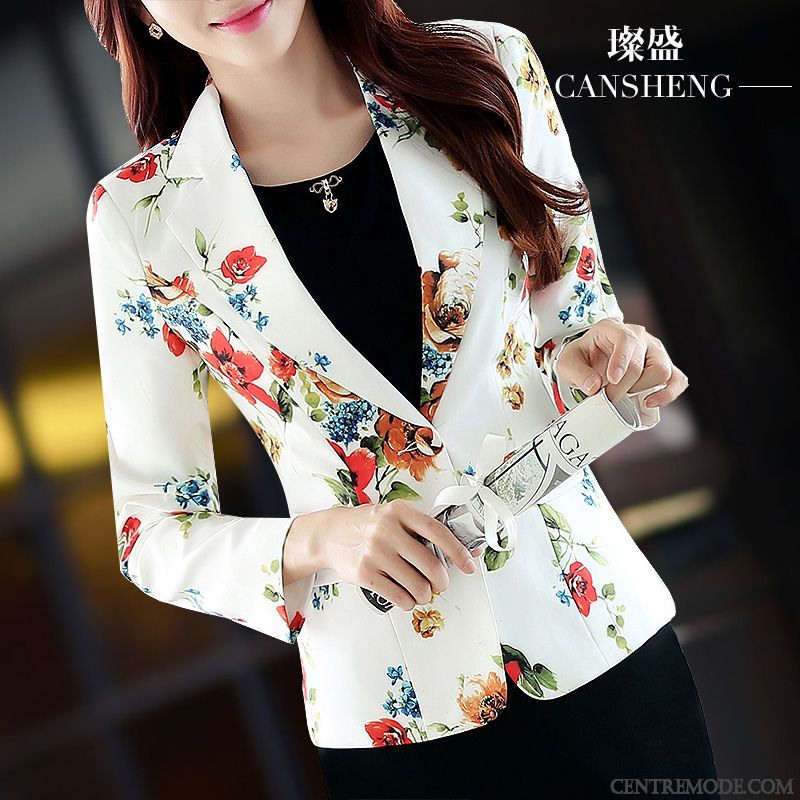 Costumes Blazer Femme Une Veste Décontractée Veste De Costume Printemps Slim Dame Impression Blanc