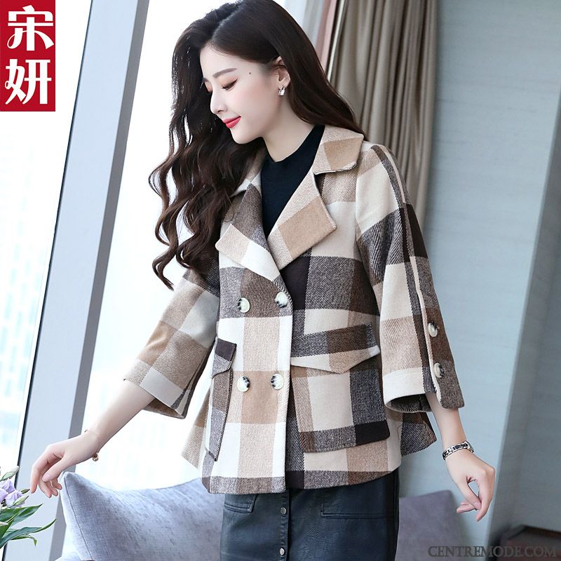 Costumes Blazer Femme Une Veste Manteau En Laine Carreaux Hiver L'automne Tissu De Laine Jaune