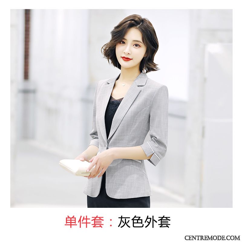 Costumes Blazer Femme Été Slim Tempérament Décontractée Ensemble Veste De Costume Rouge Gris