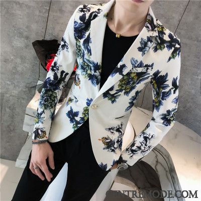 Costumes Blazer Homme Beau Les Adolescents Fleurs Tendance Slim Travailler Impression Noir