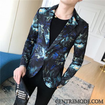 Costumes Blazer Homme Beau Les Adolescents Fleurs Tendance Slim Travailler Impression Noir