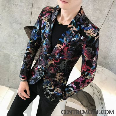 Costumes Blazer Homme Beau Les Adolescents Fleurs Tendance Slim Travailler Impression Noir