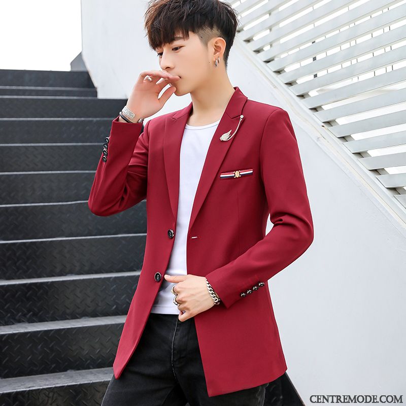 Costumes Blazer Homme Beau Manteau L'automne Longue Slim Étudiant Bleu